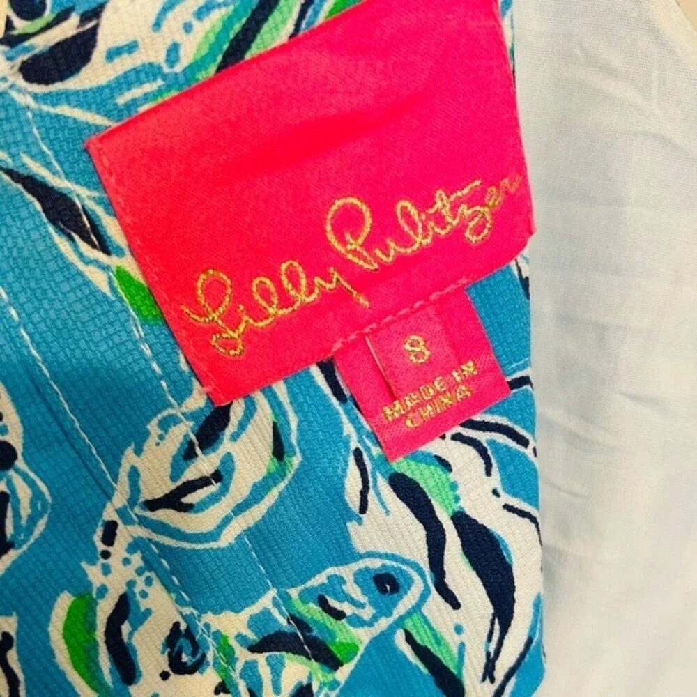 Lilly Pulitzer Turquoise Oasis Outta Line Engineered white Lace Shift dress Sz 8 - Picture 12 of 12